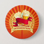 オクトーバーフェストビールグラスオンレッド金ゴールド日が差すこと 缶バッジ (正面)