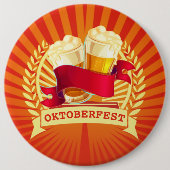 オクトーバーフェストビールグラスオンレッド金ゴールド日が差すこと 缶バッジ (正面)