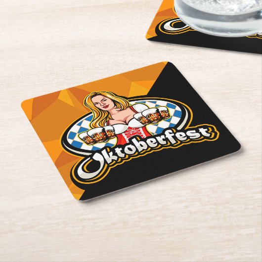 オクトーバーフェストビールスティーンズウーマンサービングパーティー スクエアペーパーコースター (アングル)
