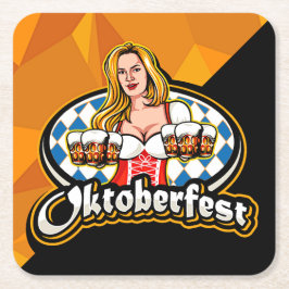 オクトーバーフェストビールスティーンズウーマンサービングパーティー スクエアペーパーコースター