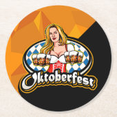 オクトーバーフェストビールスティーンズウーマンサービングパーティー ラウンドペーパーコースター (正面)
