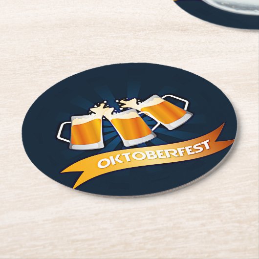 オクトーバーフェストビールステインお祝いパーティー ラウンドペーパーコースター (アングル)