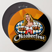 オクトーバーフェストビールステインズウーマンサービングパーティーボタン 缶バッジ (正面&裏面)