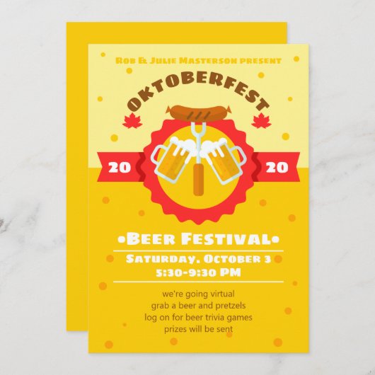 オクトーバーフェストビールソーセージプレッツェル仮想パーティー 招待状 (正面/裏面)