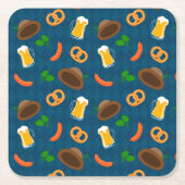 オクトーバーフェストビールバイエルン模様 スクエアペーパーコースター (正面)