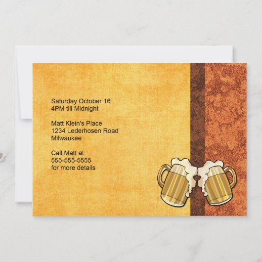 オクトーバーフェストビールパーティーダブルマグトーストカスタム 招待状 (裏面)