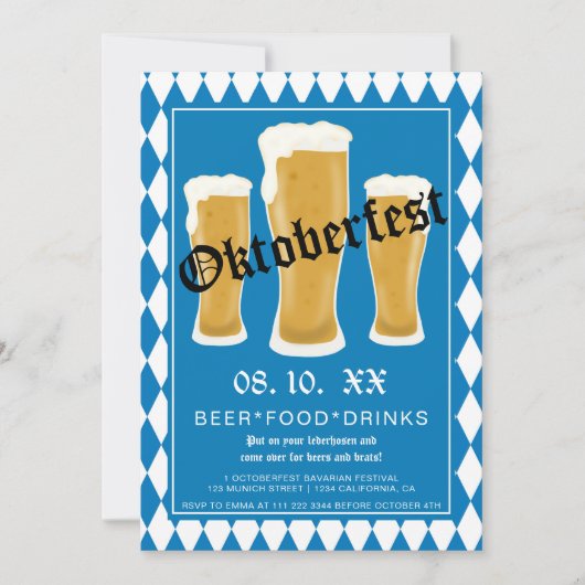 オクトーバーフェストビールフェスティバルタイポグラフィブルーバヴァリア 招待状 (正面)
