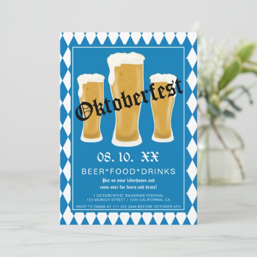 オクトーバーフェストビールフェスティバルタイポグラフィブルーバヴァリア 招待状 (スタンド正面)