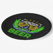 オクトーバーフェストビールフェスティバルネオンオンブラック ペーパープレート (アングル)