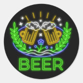 オクトーバーフェストビールフェスティバルネオンオンブラック ラウンドシール (正面)