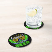 オクトーバーフェストビールフェスティバルネオンオンブラック ラウンドペーパーコースター (インサイチュ)