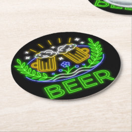 オクトーバーフェストビールフェスティバルネオンオンブラック ラウンドペーパーコースター