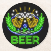 オクトーバーフェストビールフェスティバルネオンオンブラック ラウンドペーパーコースター (正面)