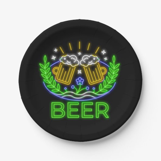 オクトーバーフェストビールフェスティバルネオンブラック7" ペーパープレート (正面)