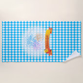 オクトーバーフェストビールフェスティバル装飾ブルーパターン ビーチタオル (正面)