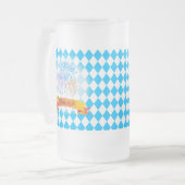 オクトーバーフェストビールフェスティバル装飾ブルーパターン フロストグラスビールジョッキ (正面左)