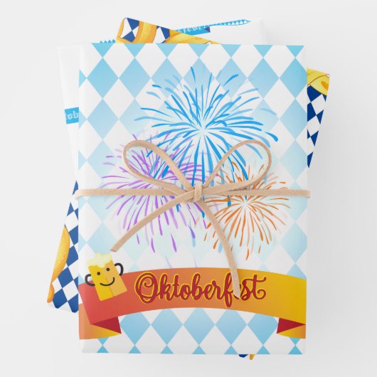 オクトーバーフェストビールフェスティバル装飾ブルーパターン ラッピングペーパーシート (インサイチュ)