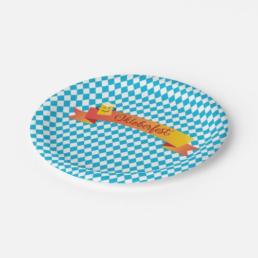 オクトーバーフェストビールフェスティバル装飾青い模様 ペーパープレート (アングル)