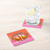 オクトーバーフェストビールレディースグラスオンピンクパステル スクエアペーパーコースター (インサイチュ)