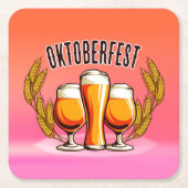 オクトーバーフェストビールレディースグラスオンピンクパステル スクエアペーパーコースター (正面)