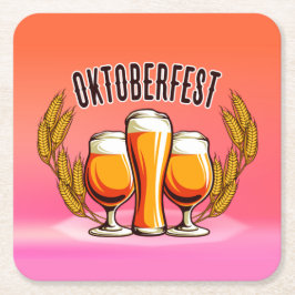 オクトーバーフェストビールレディースグラスオンピンクパステル スクエアペーパーコースター