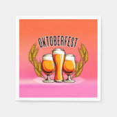 オクトーバーフェストビールレディースグラスオンピンクパステル スタンダードカクテルナプキン (正面)