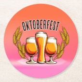 オクトーバーフェストビールレディースグラスオンピンクパステル ラウンドペーパーコースター (正面)