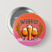 オクトーバーフェストビールレディースグラスオンピンクパステル 缶バッジ (正面&裏面)
