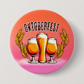 オクトーバーフェストビールレディースグラスオンピンクパステル 缶バッジ (正面)