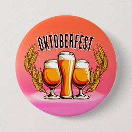 オクトーバーフェストビールレディースグラスオンピンクパステル 缶バッジ