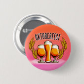 オクトーバーフェストビールレディースグラスオンピンクパステル 缶バッジ (正面&裏面)