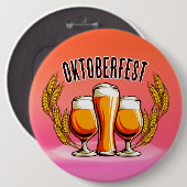 オクトーバーフェストビールレディースグラスオンピンクパステル 缶バッジ (正面&裏面)