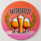 オクトーバーフェストビールレディースグラスオンピンクパステル 缶バッジ (正面)