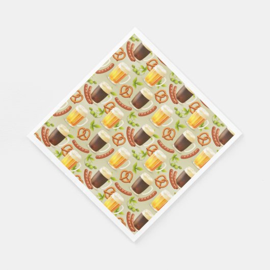 オクトーバーフェストビール、ソーセージ、プレッツェル紙ナプキン スタンダードランチョンナプキン (角)