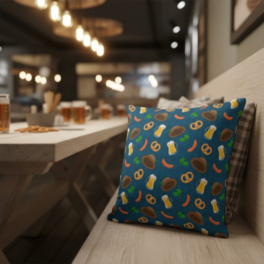 オクトーバーフェストビール、プレッツェル&ソーセージパターンスロー クッション