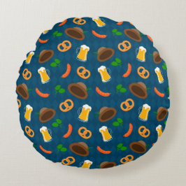 オクトーバーフェストビール、プレッツェル&ソーセージパターンスロー ラウンドクッション