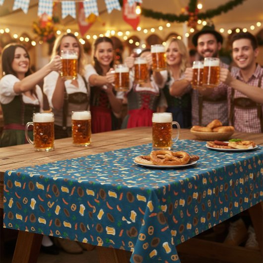 オクトーバーフェストビール、プレッツェル&バイエルン模様 テーブルクロス