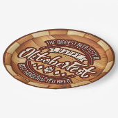 オクトーバーフェストフェスティバルブラウン木製ビアバレル9" ペーパープレート (アングル)