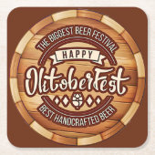 オクトーバーフェストフェスティバルブラウン木製ビールバレル スクエアペーパーコースター (正面)