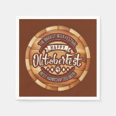 オクトーバーフェストフェスティバルブラウン木製ビールバレル スタンダードカクテルナプキン (正面)