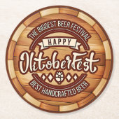 オクトーバーフェストフェスティバルブラウン木製ビールバレル ラウンドペーパーコースター (正面)