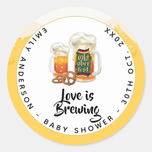 オクトーバーフェストベビーシャワーベビーはビールのプレッツ醸造 ラウンドシール (正面)