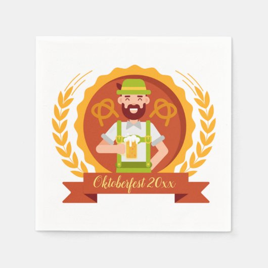 オクトーバーフェストマンインアルパインハットとビール スタンダードカクテルナプキン (正面)