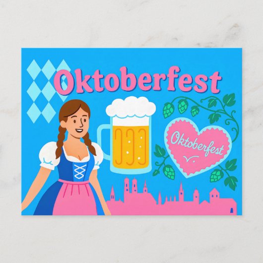 オクトーバーフェストミュンヘンのシルエットとディルンドの女性 シーズンポストカード (正面)