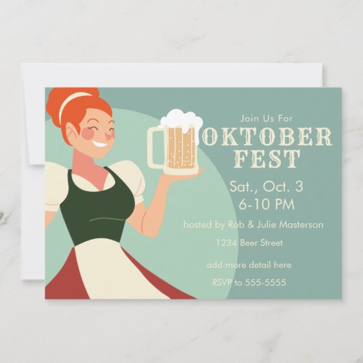 オクトーバーフェストレディとビール招待状 招待状 (正面)