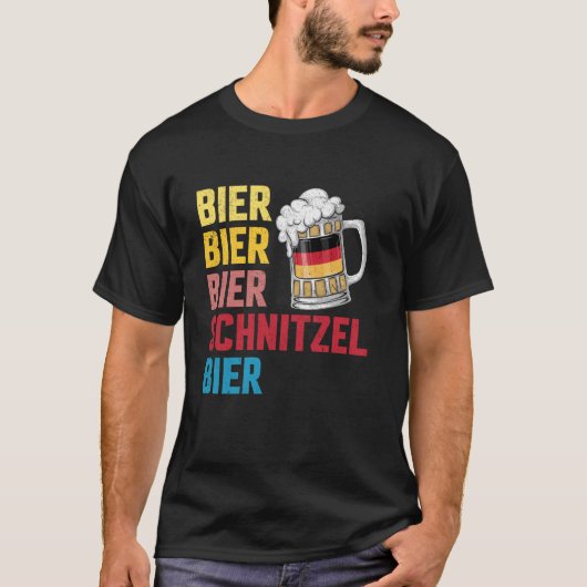 オクトーバーフェストレトロビアシュニッツェルビール飲み茶 Tシャツ (正面)