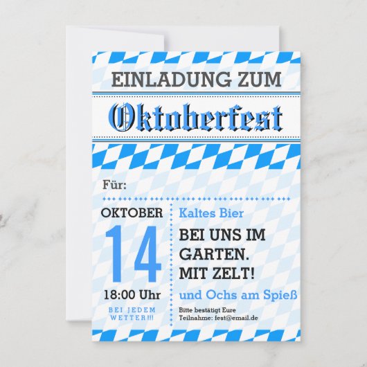 オクトーバーフェスト招待灰色の青 招待状 (正面)