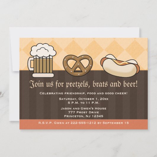 オクトーバーフェスト招待状ビールマグプレッツェルホットドッグ 招待状 (正面)