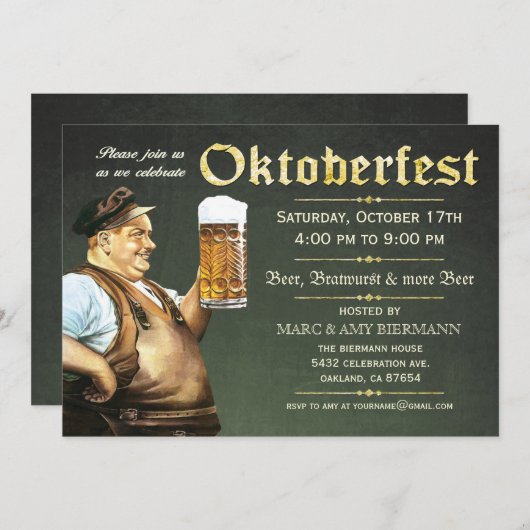 オクトーバーフェスト招待状(ヴィンテージ) v.1 （緑） 招待状 (正面/裏面)