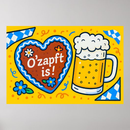 オクトーバーフェスト漫画ハート及びビールイラストレーション ポスター (正面)